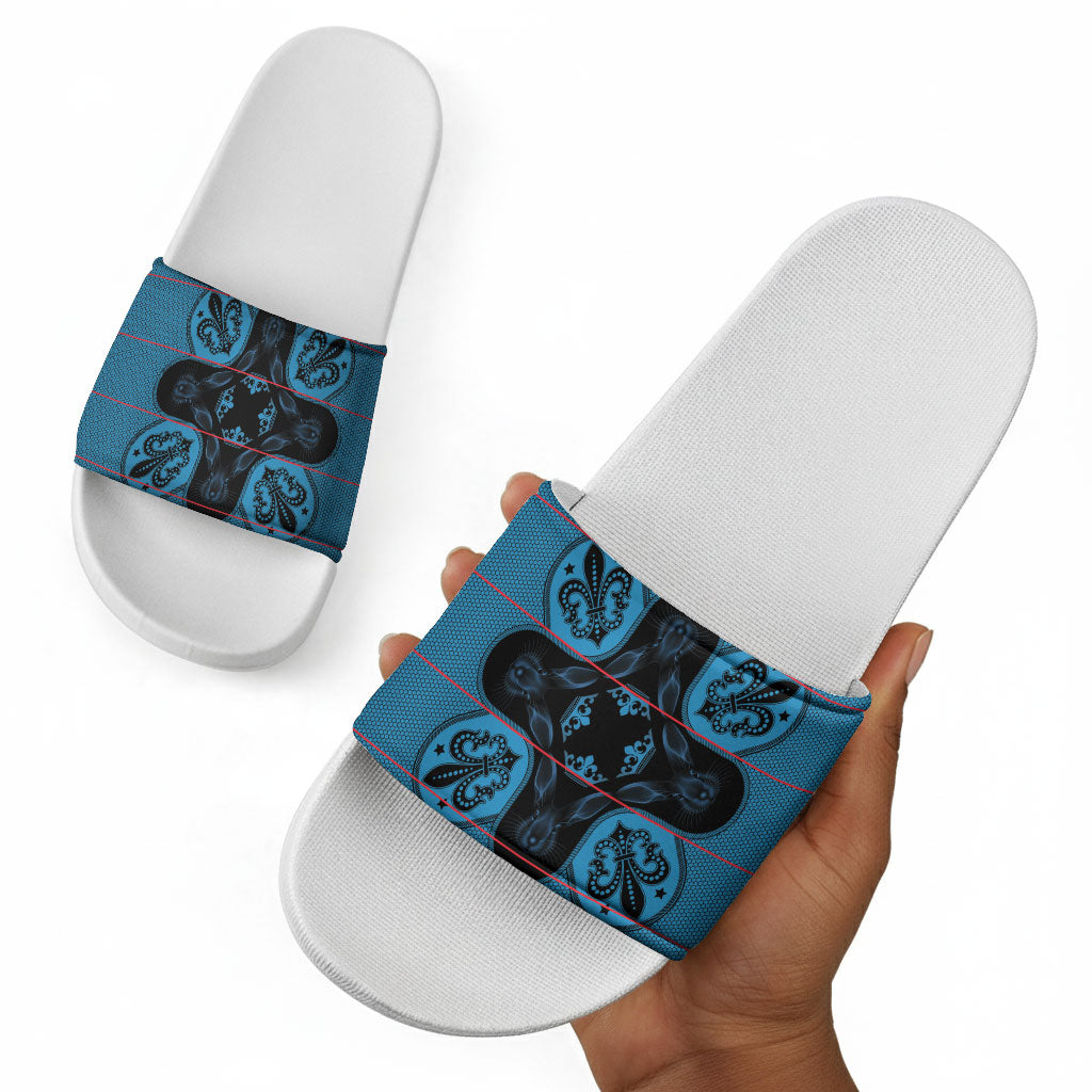Bafokeng Rabbit Crown Palesa ea kharanium Slide Sandals Blue Seanamarena Basotho Blanket Inspired