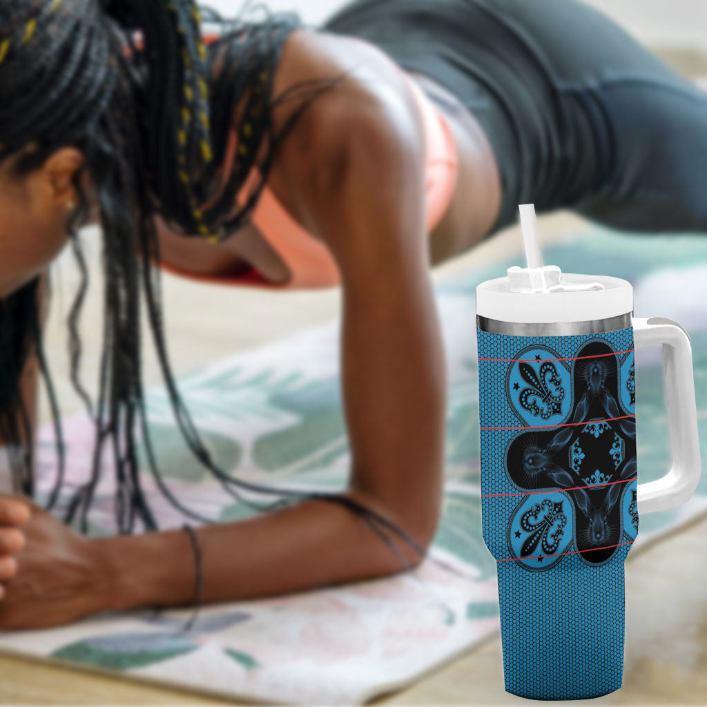 Bafokeng Rabbit Crown Palesa ea kharanium Tumbler With Handle Blue Seanamarena Basotho Blanket Inspired