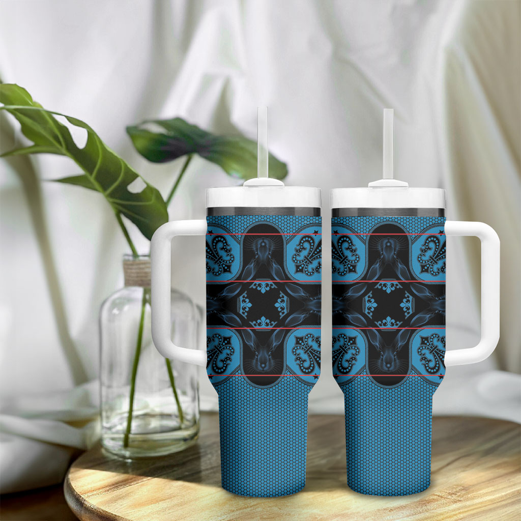 Bafokeng Rabbit Crown Palesa ea kharanium Tumbler With Handle Blue Seanamarena Basotho Blanket Inspired