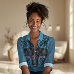 Bafokeng Rabbit Crown Palesa ea kharanium Women Casual Shirt Blue Seanamarena Basotho Blanket Inspired