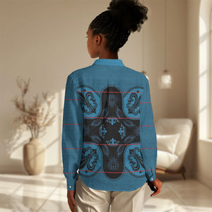 Bafokeng Rabbit Crown Palesa ea kharanium Women Casual Shirt Blue Seanamarena Basotho Blanket Inspired