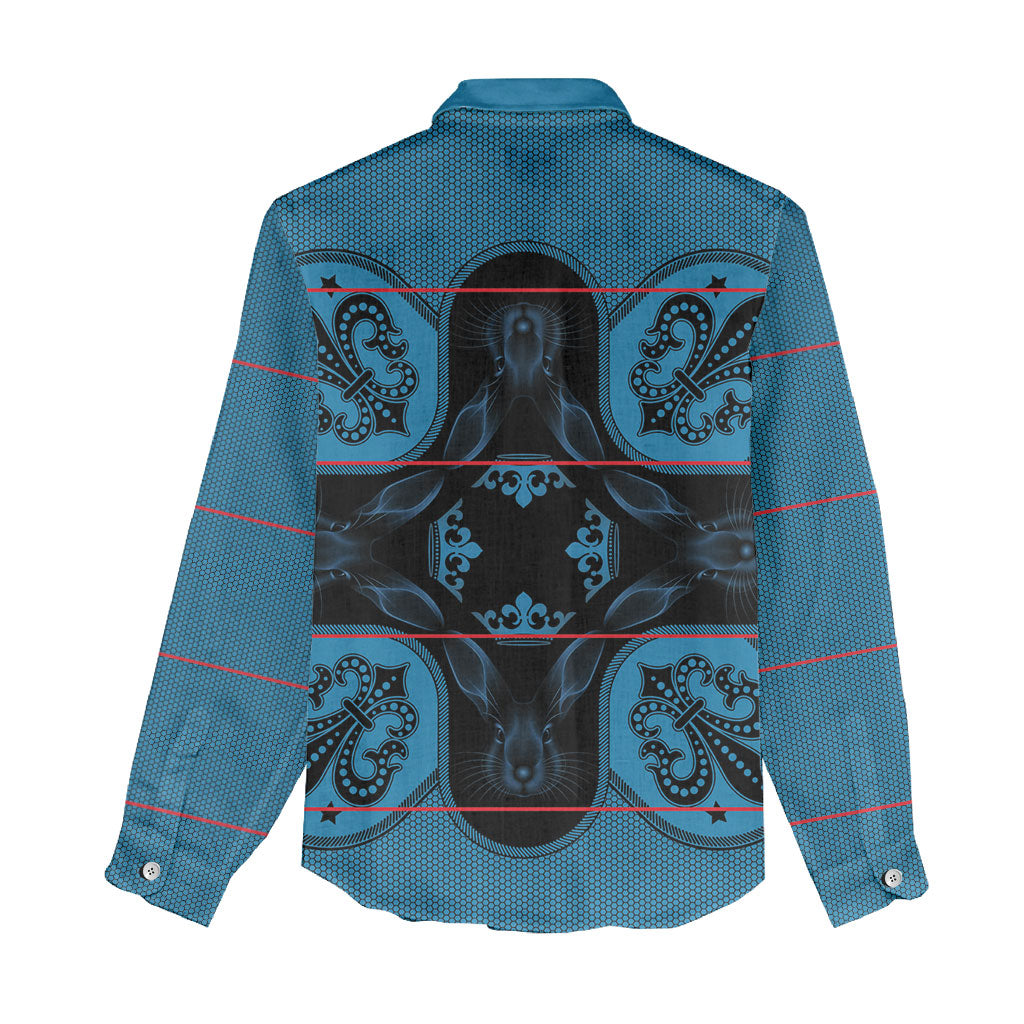 Bafokeng Rabbit Crown Palesa ea kharanium Women Casual Shirt Blue Seanamarena Basotho Blanket Inspired