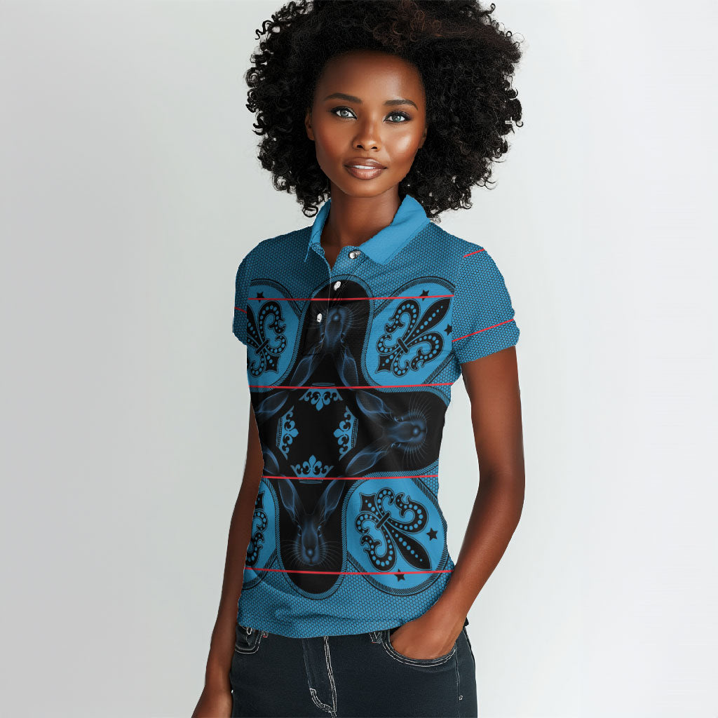 Bafokeng Rabbit Crown Palesa ea kharanium Women Polo Shirt Blue Seanamarena Basotho Blanket Inspired