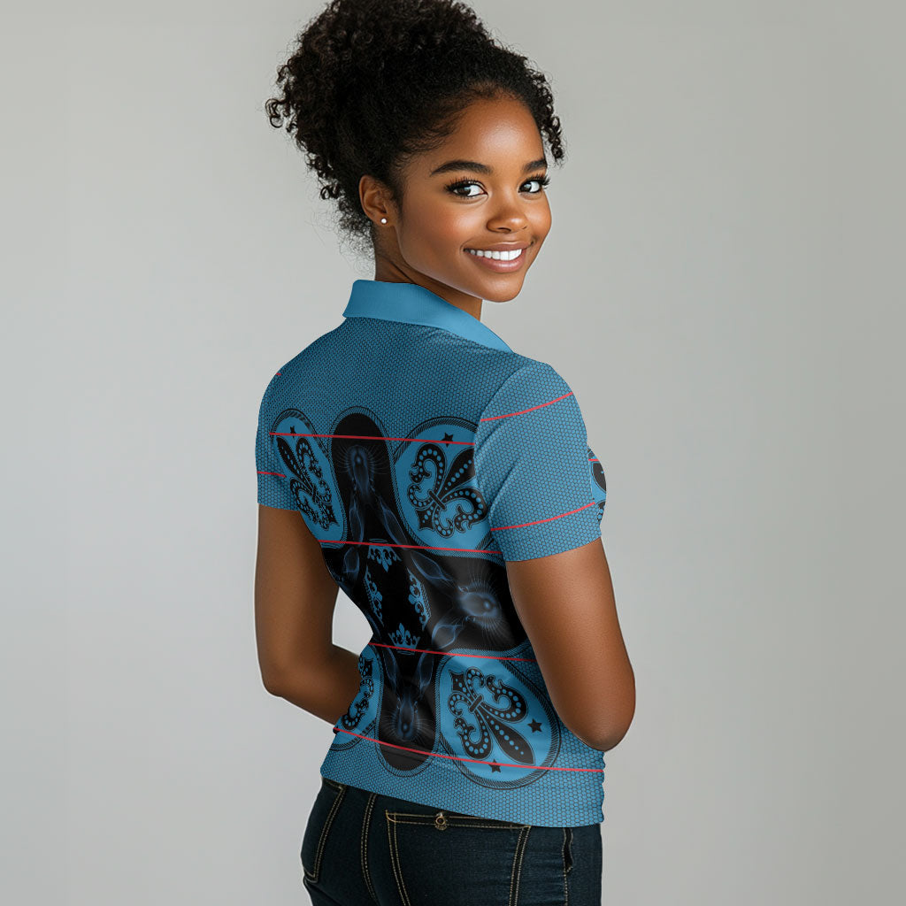 Bafokeng Rabbit Crown Palesa ea kharanium Women Polo Shirt Blue Seanamarena Basotho Blanket Inspired