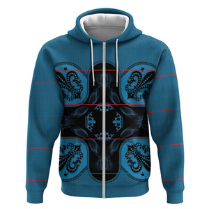 Bafokeng Rabbit Crown Palesa ea kharanium Zip Hoodie Blue Seanamarena Basotho Blanket Inspired