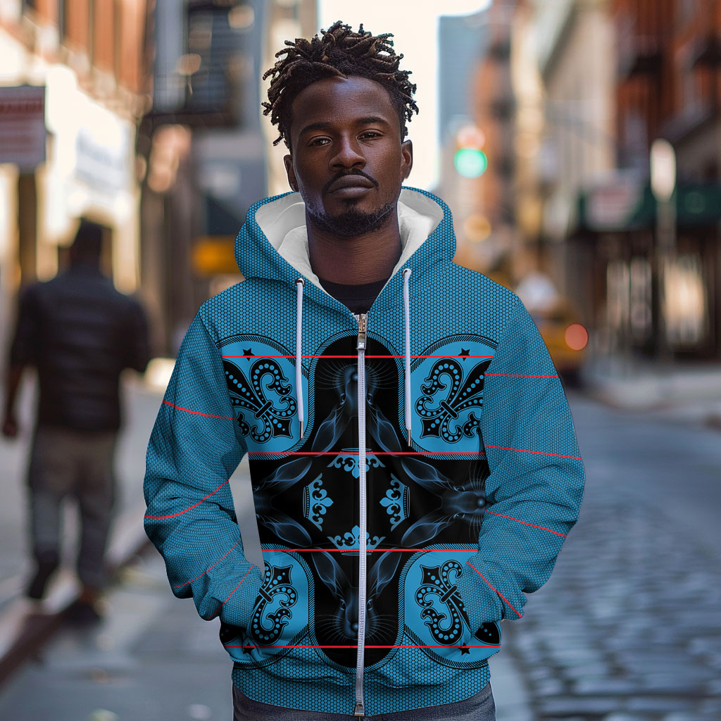 Bafokeng Rabbit Crown Palesa ea kharanium Zip Hoodie Blue Seanamarena Basotho Blanket Inspired