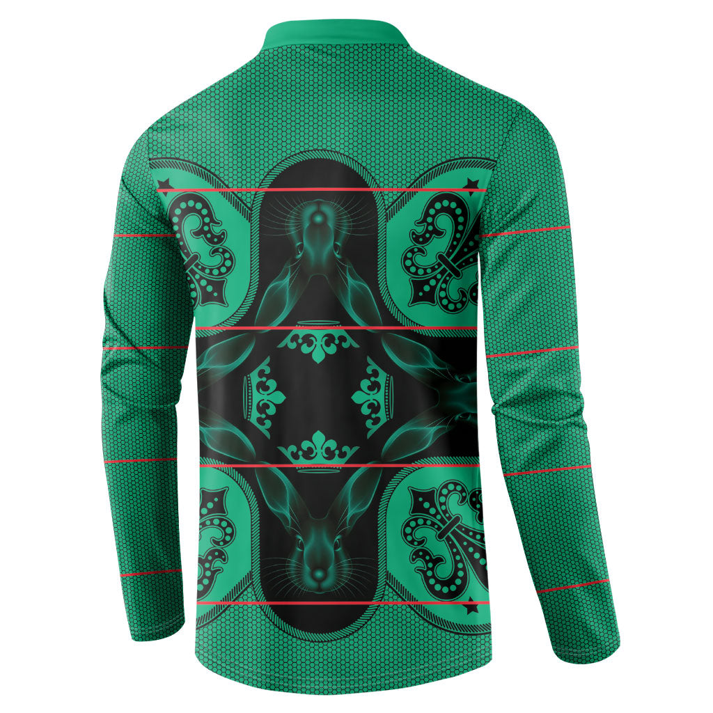 Bafokeng Rabbit Crown Palesa ea kharanium Button Sweatshirt Green Seanamarena Basotho Blanket Inspired