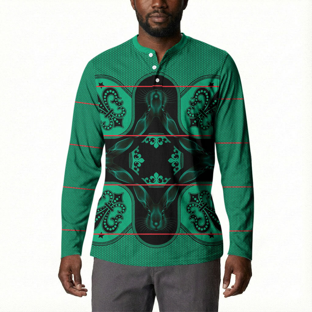 Bafokeng Rabbit Crown Palesa ea kharanium Button Sweatshirt Green Seanamarena Basotho Blanket Inspired