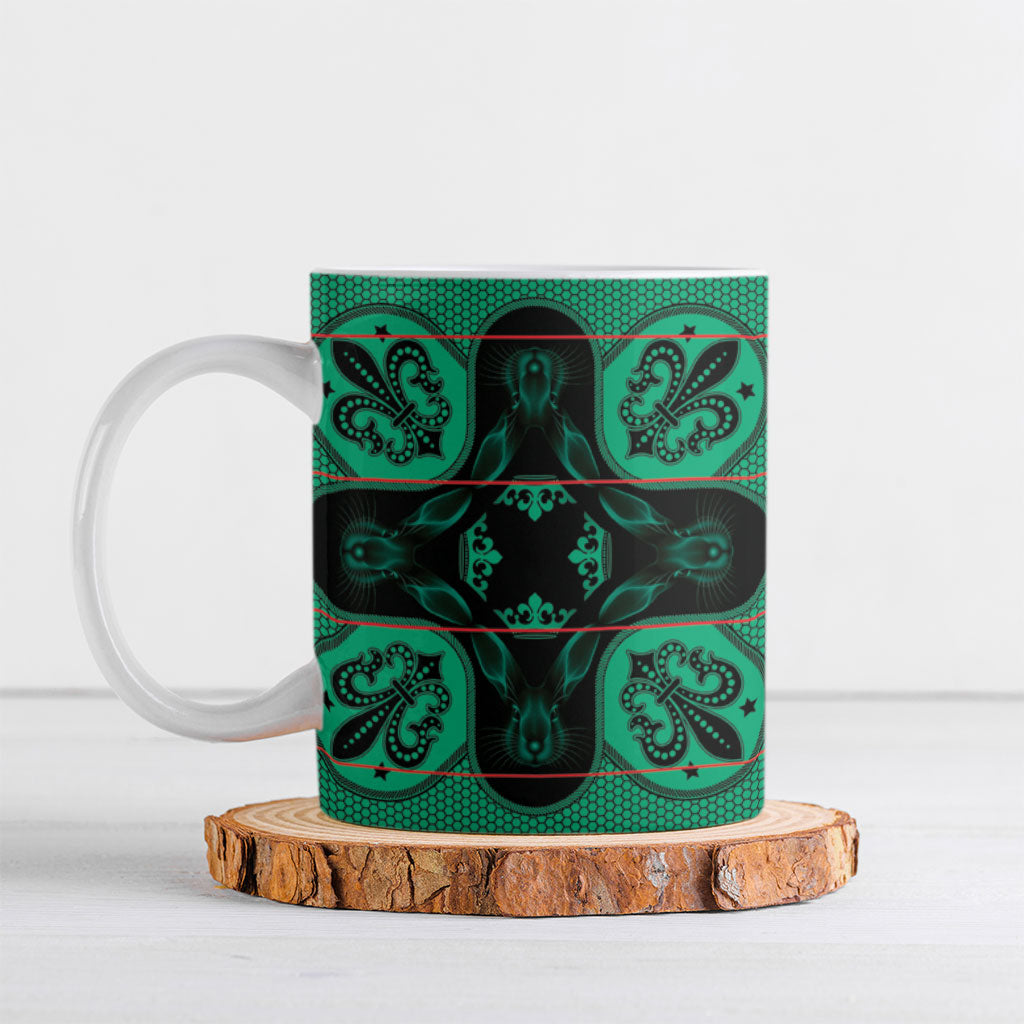 Bafokeng Rabbit Crown Palesa ea kharanium Ceramic Mug Green Seanamarena Basotho Blanket Inspired
