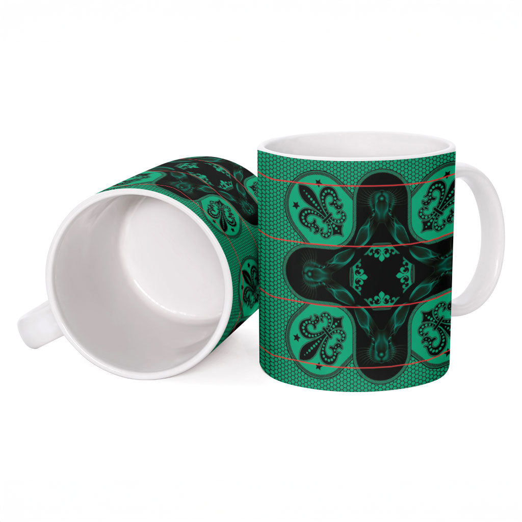 Bafokeng Rabbit Crown Palesa ea kharanium Ceramic Mug Green Seanamarena Basotho Blanket Inspired