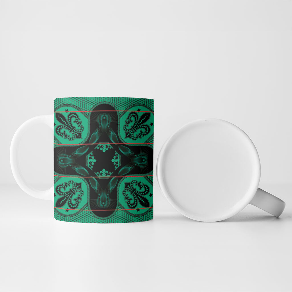 Bafokeng Rabbit Crown Palesa ea kharanium Ceramic Mug Green Seanamarena Basotho Blanket Inspired