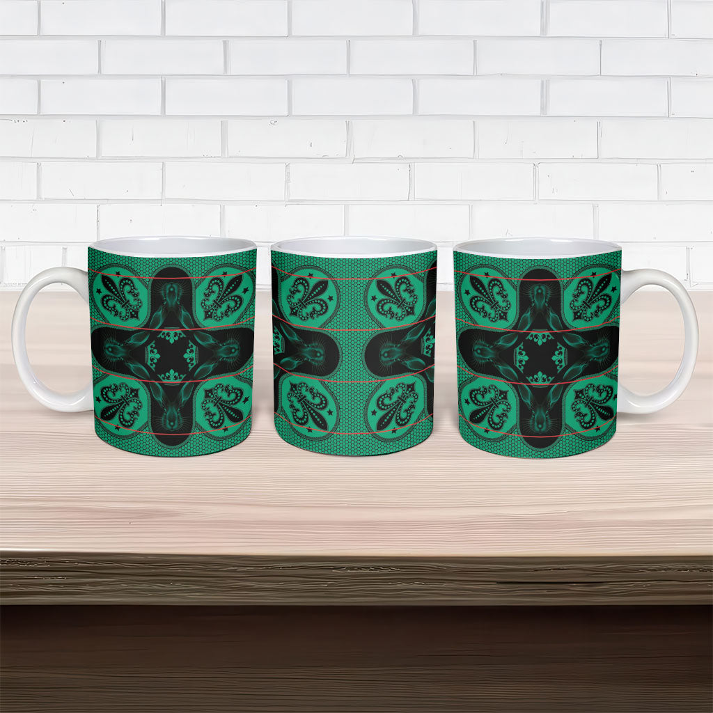 Bafokeng Rabbit Crown Palesa ea kharanium Ceramic Mug Green Seanamarena Basotho Blanket Inspired