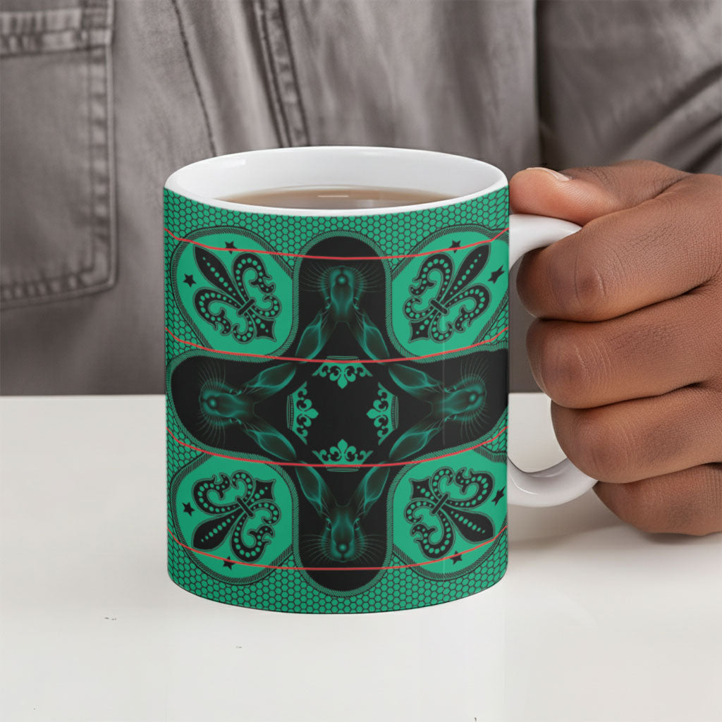 Bafokeng Rabbit Crown Palesa ea kharanium Ceramic Mug Green Seanamarena Basotho Blanket Inspired