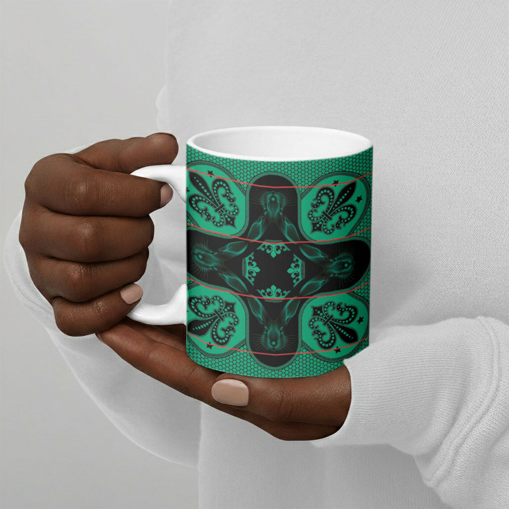 Bafokeng Rabbit Crown Palesa ea kharanium Ceramic Mug Green Seanamarena Basotho Blanket Inspired