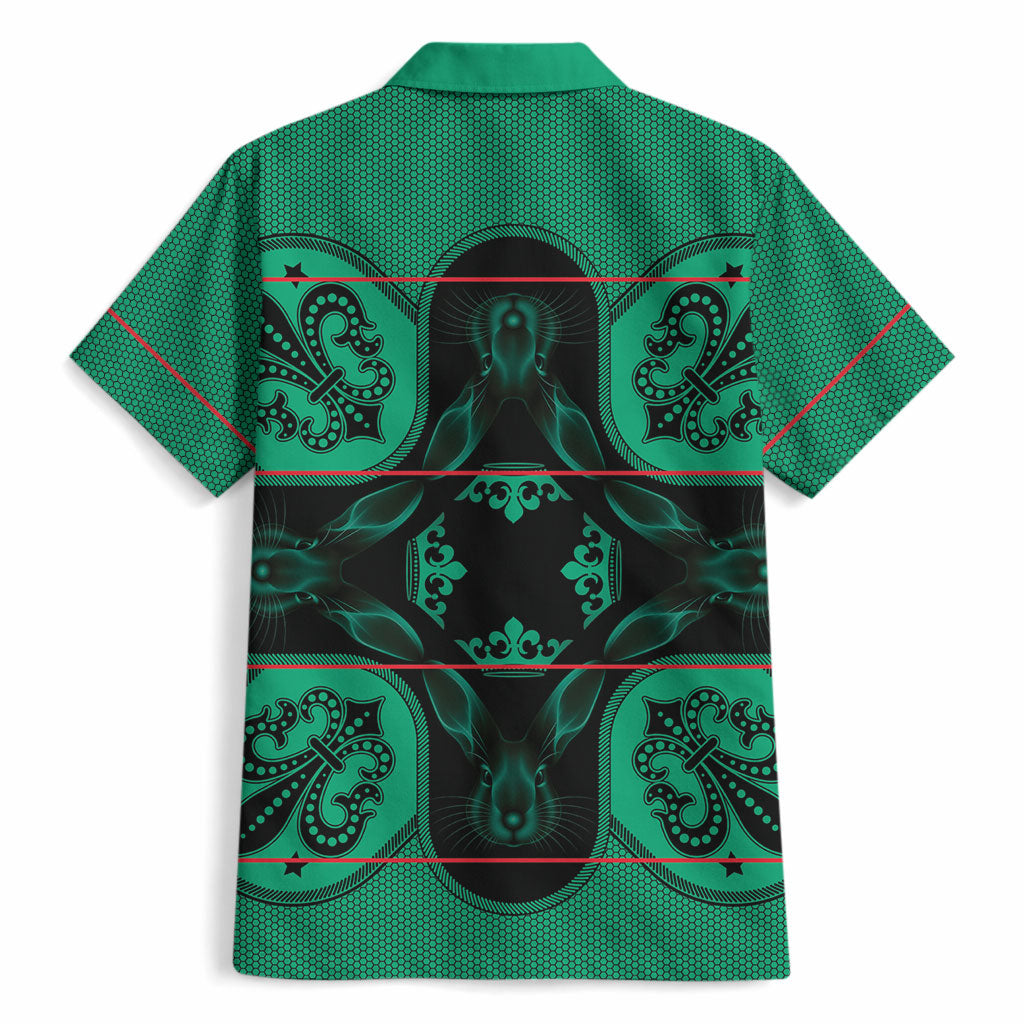 Bafokeng Rabbit Crown Palesa ea kharanium Hawaiian Shirt Green Seanamarena Basotho Blanket Inspired