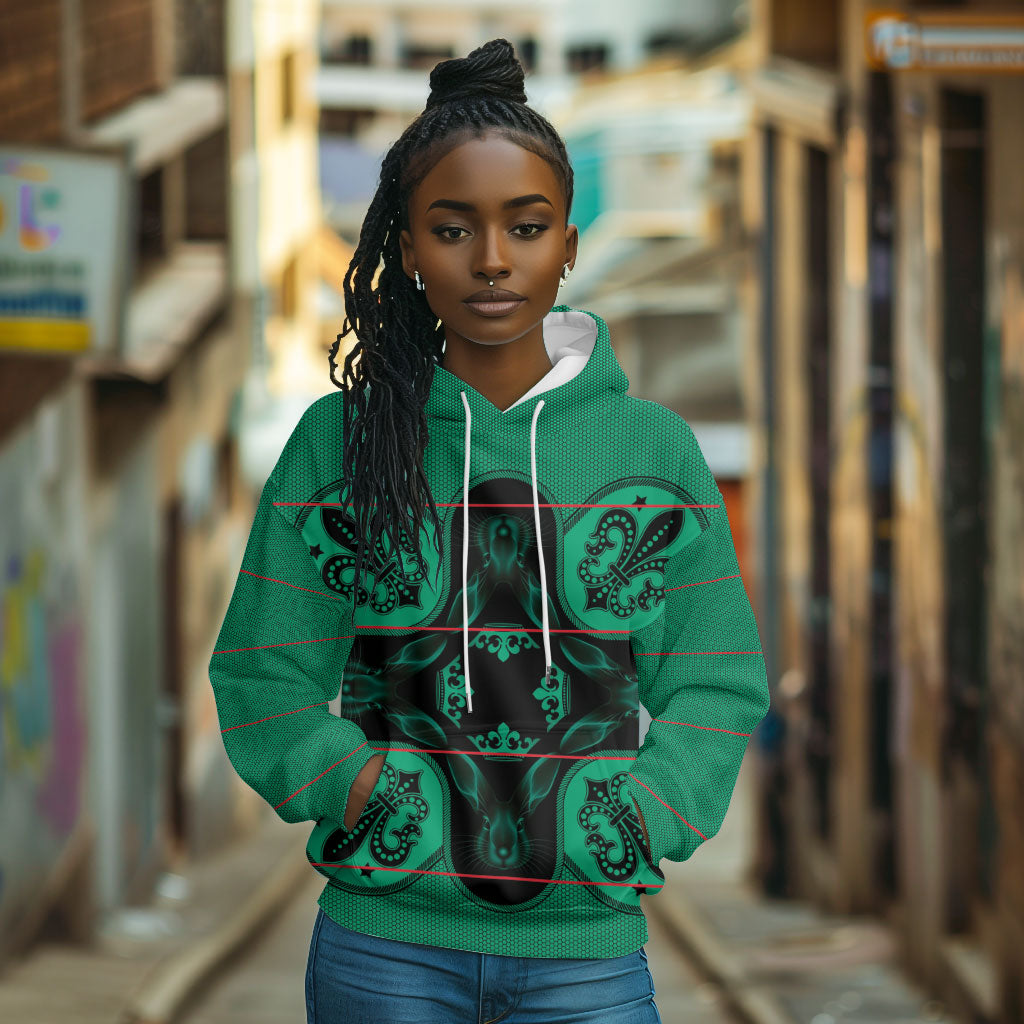 Bafokeng Rabbit Crown Palesa ea kharanium Hoodie Green Seanamarena Basotho Blanket Inspired