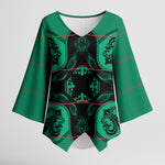 Bafokeng Rabbit Crown Palesa ea kharanium Kimono Sleeve Blouse Green Seanamarena Basotho Blanket Inspired