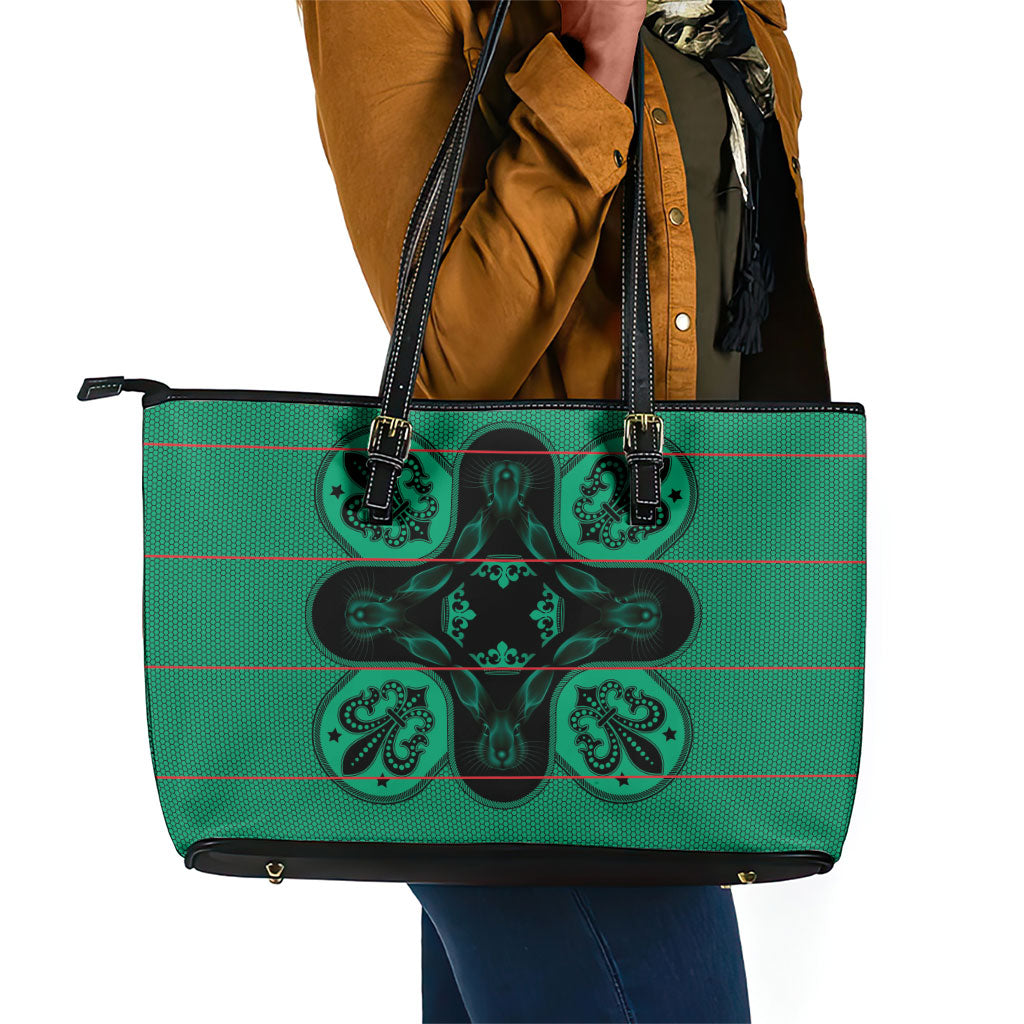 Bafokeng Rabbit Crown Palesa ea kharanium Leather Tote Bag Green Seanamarena Basotho Blanket Inspired