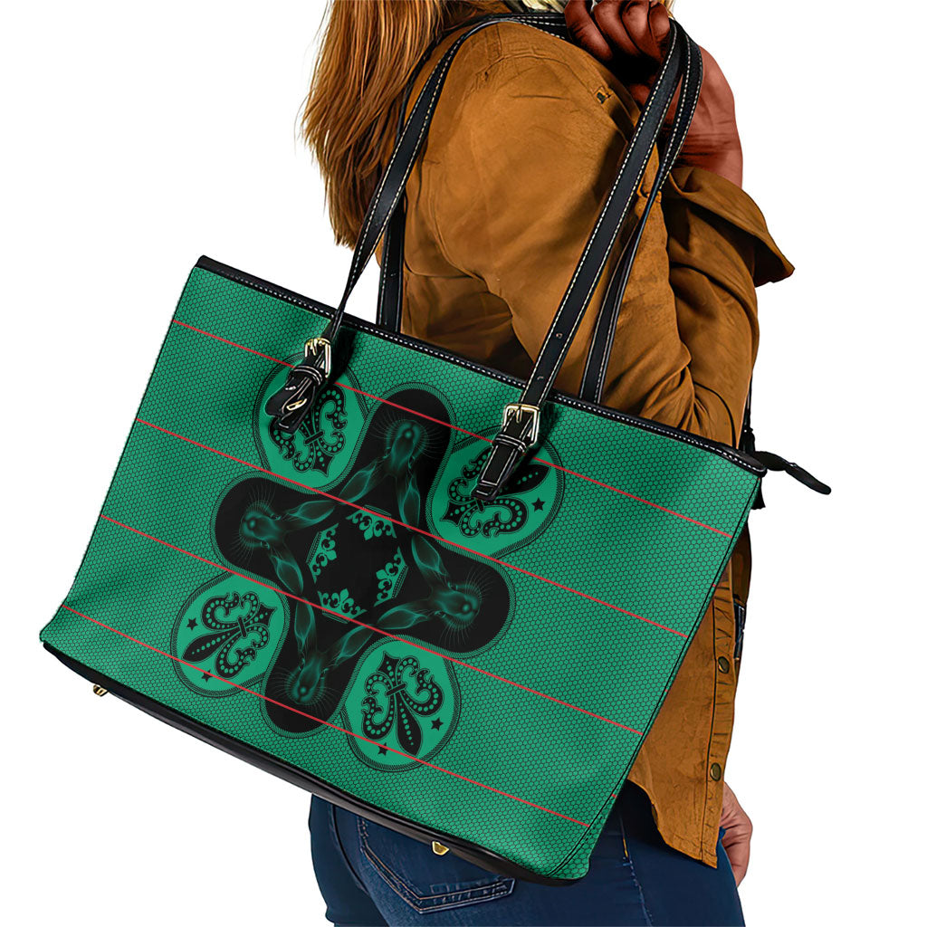 Bafokeng Rabbit Crown Palesa ea kharanium Leather Tote Bag Green Seanamarena Basotho Blanket Inspired