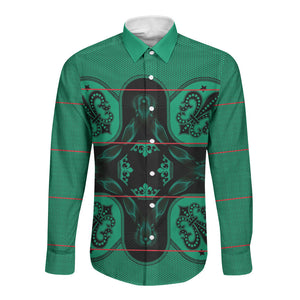 Bafokeng Rabbit Crown Palesa ea kharanium Long Sleeve Button Shirt Green Seanamarena Basotho Blanket Inspired
