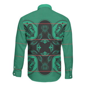 Bafokeng Rabbit Crown Palesa ea kharanium Long Sleeve Button Shirt Green Seanamarena Basotho Blanket Inspired