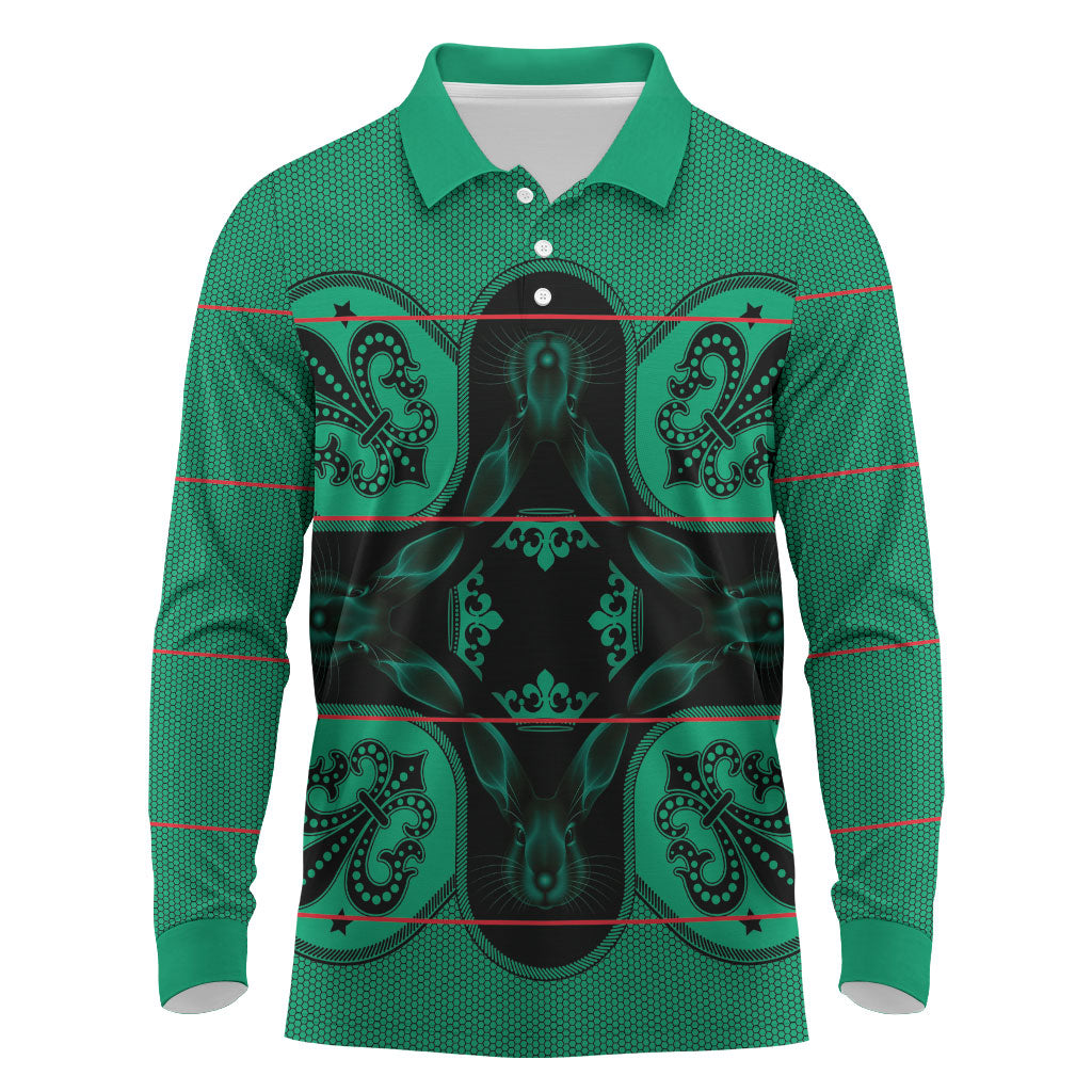 Bafokeng Rabbit Crown Palesa ea kharanium Long Sleeve Polo Shirt Green Seanamarena Basotho Blanket Inspired