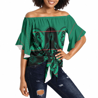 Bafokeng Rabbit Crown Palesa ea kharanium Off Shoulder Wrap Waist Top Green Seanamarena Basotho Blanket Inspired