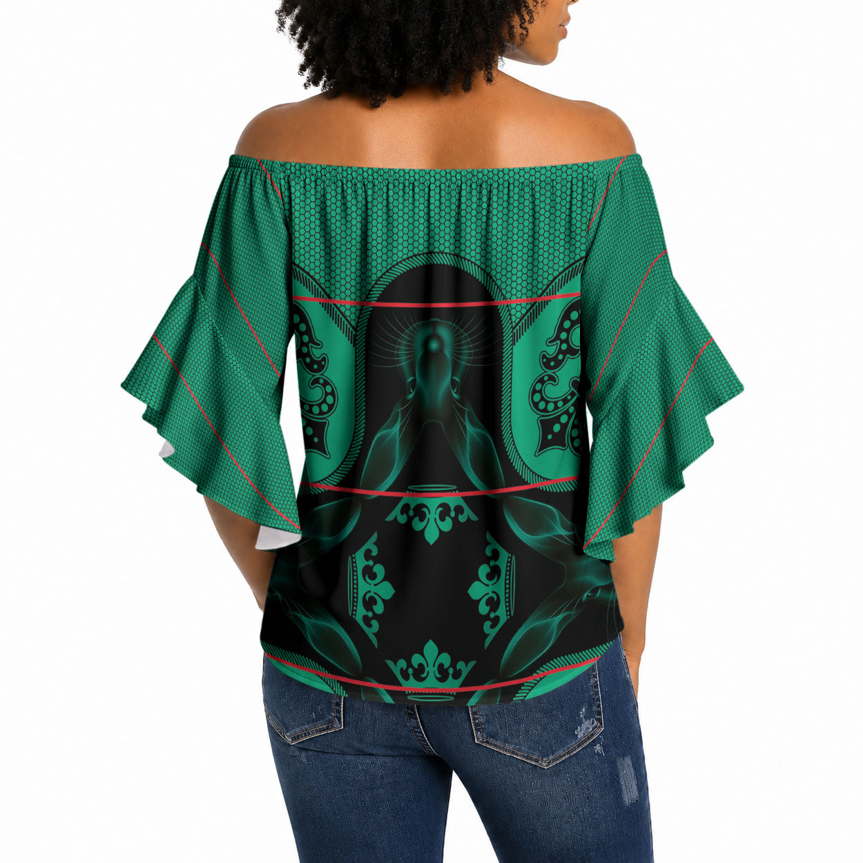 Bafokeng Rabbit Crown Palesa ea kharanium Off Shoulder Wrap Waist Top Green Seanamarena Basotho Blanket Inspired