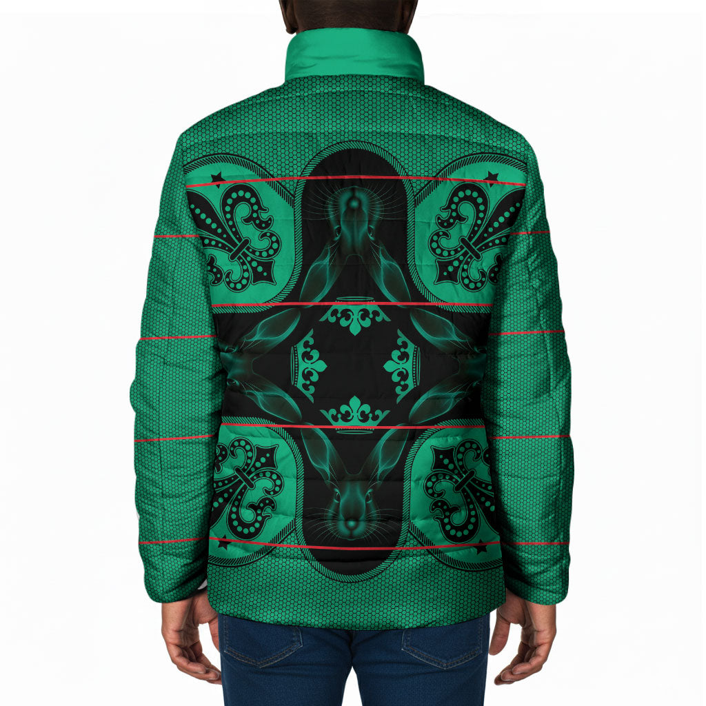 Bafokeng Rabbit Crown Palesa ea kharanium Padded Jacket Green Seanamarena Basotho Blanket Inspired