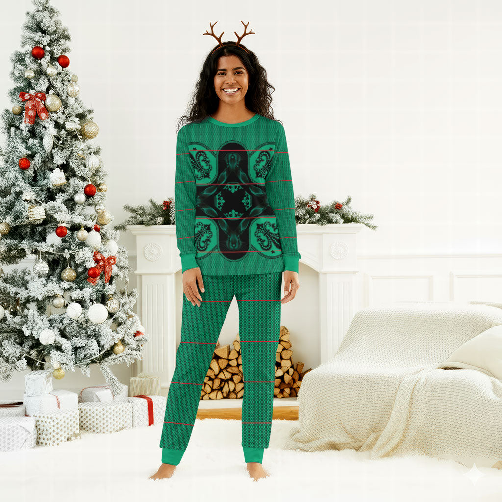 Bafokeng Rabbit Crown Palesa ea kharanium Christmas Pajama Set Green Seanamarena Basotho Blanket Inspired