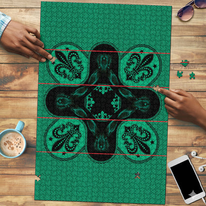 Bafokeng Rabbit Crown Palesa ea kharanium Puzzle Green Seanamarena Basotho Blanket Inspired
