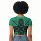 Bafokeng Rabbit Crown Palesa ea kharanium Raglan Cropped T shirt Green Seanamarena Basotho Blanket Inspired