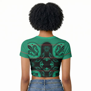 Bafokeng Rabbit Crown Palesa ea kharanium Raglan Cropped T shirt Green Seanamarena Basotho Blanket Inspired