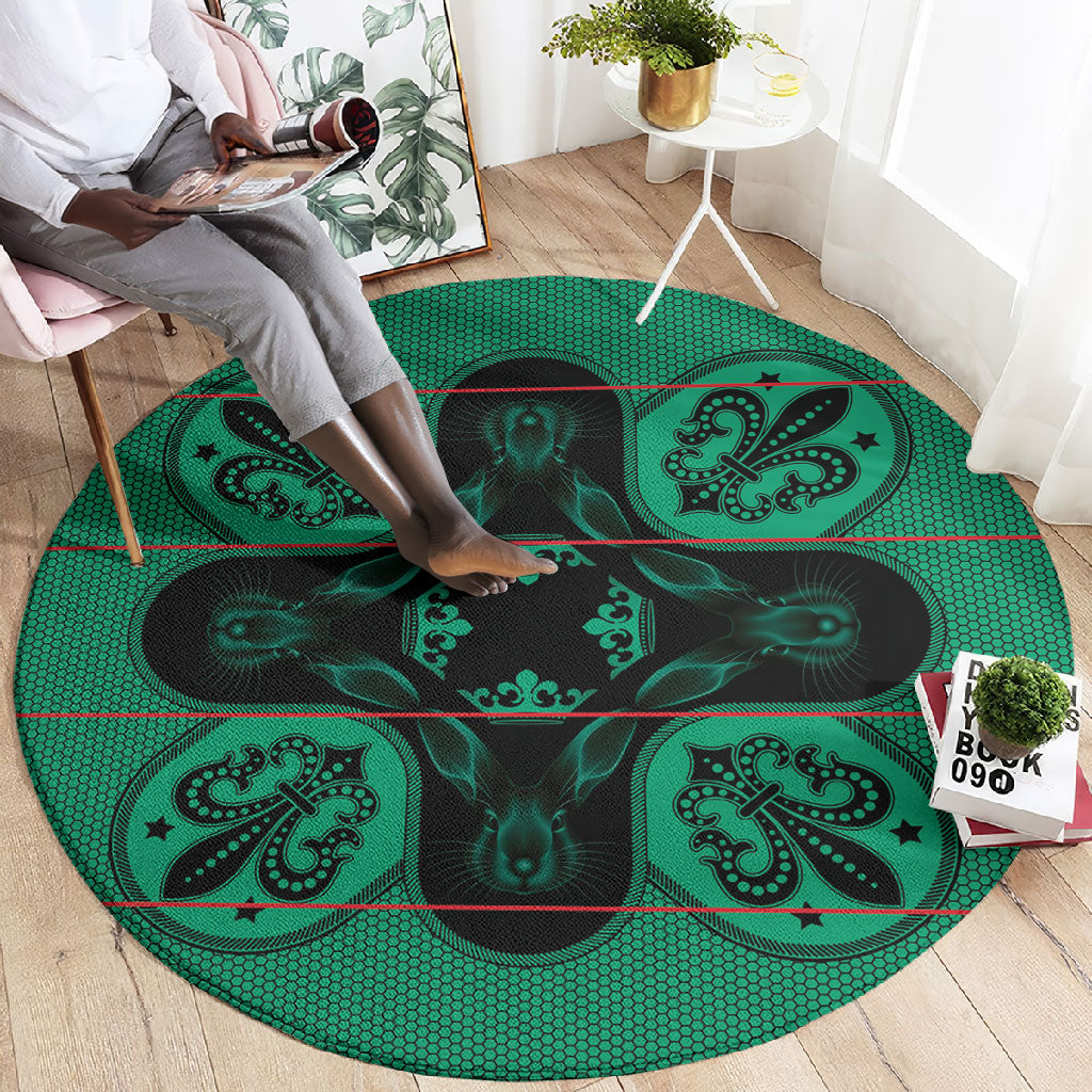 Bafokeng Rabbit Crown Palesa ea kharanium Round Carpet Green Seanamarena Basotho Blanket Inspired