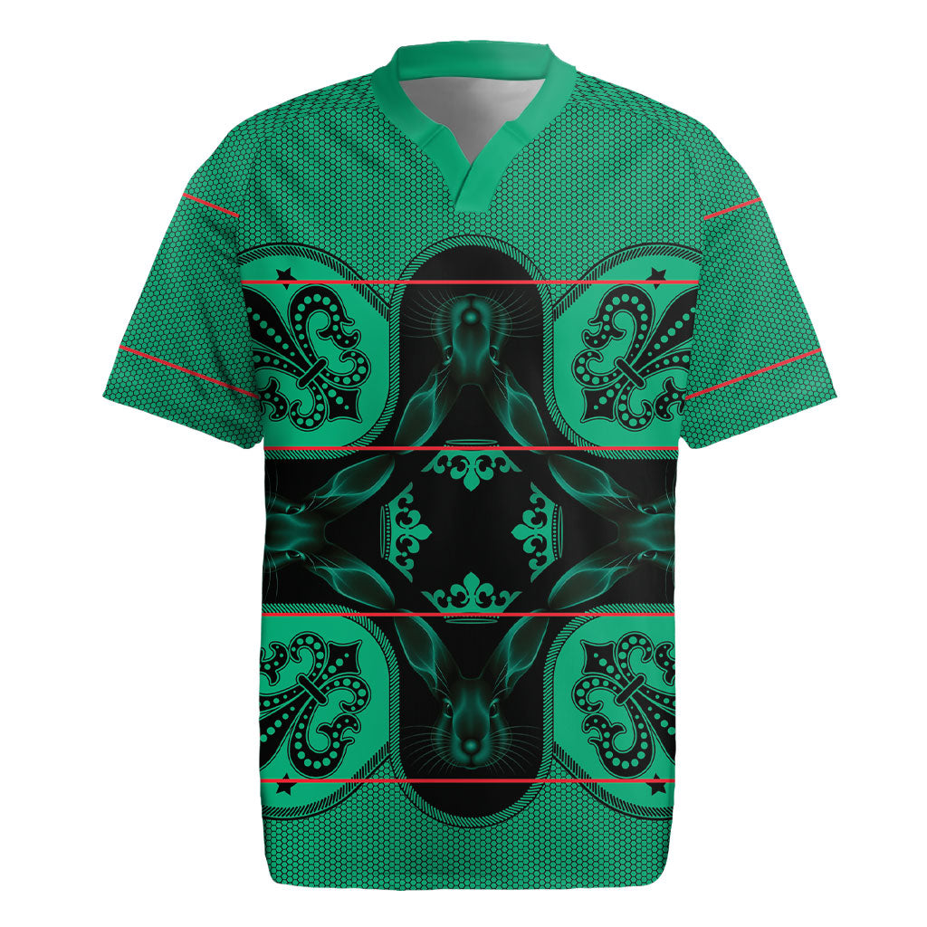 Bafokeng Rabbit Crown Palesa ea kharanium Rugby Jersey Green Seanamarena Basotho Blanket Inspired