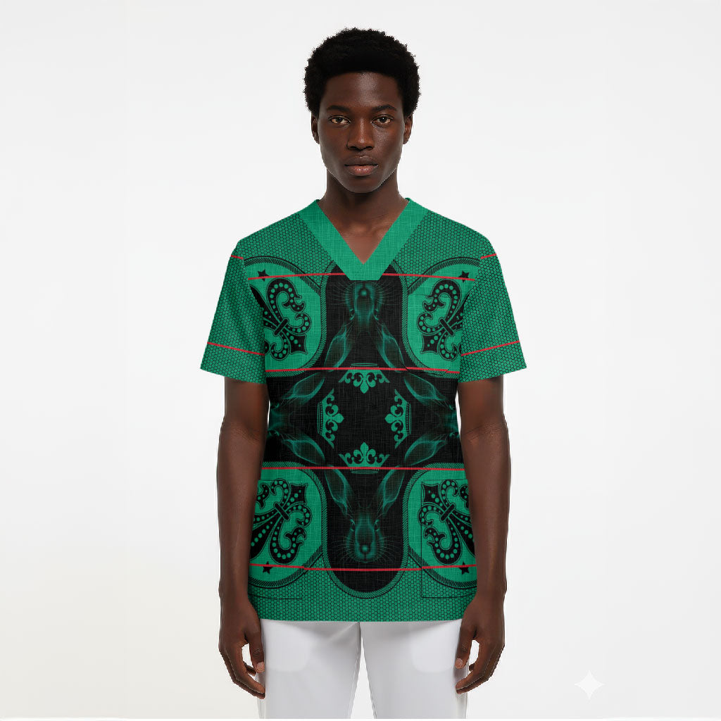 Bafokeng Rabbit Crown Palesa ea kharanium Scrub Top Green Seanamarena Basotho Blanket Inspired