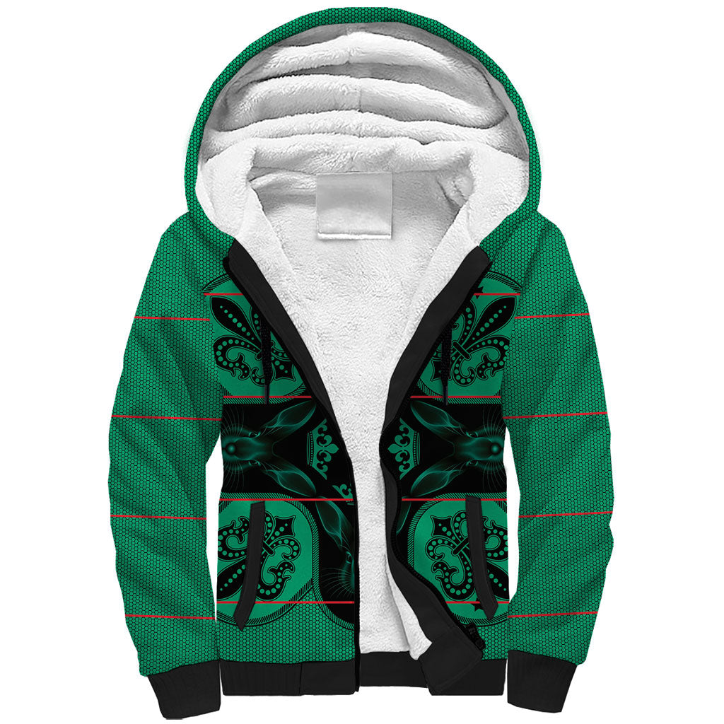 Bafokeng Rabbit Crown Palesa ea kharanium Sherpa Hoodie Green Seanamarena Basotho Blanket Inspired