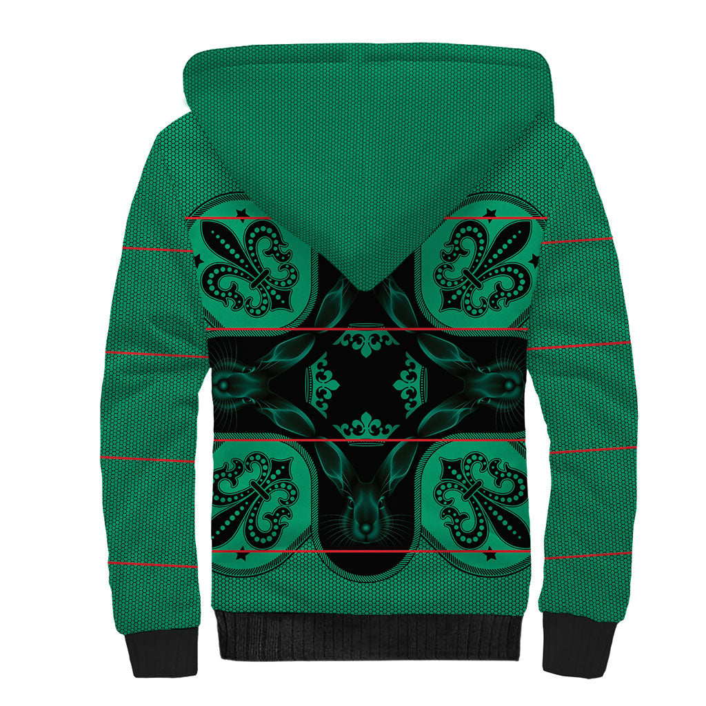 Bafokeng Rabbit Crown Palesa ea kharanium Sherpa Hoodie Green Seanamarena Basotho Blanket Inspired
