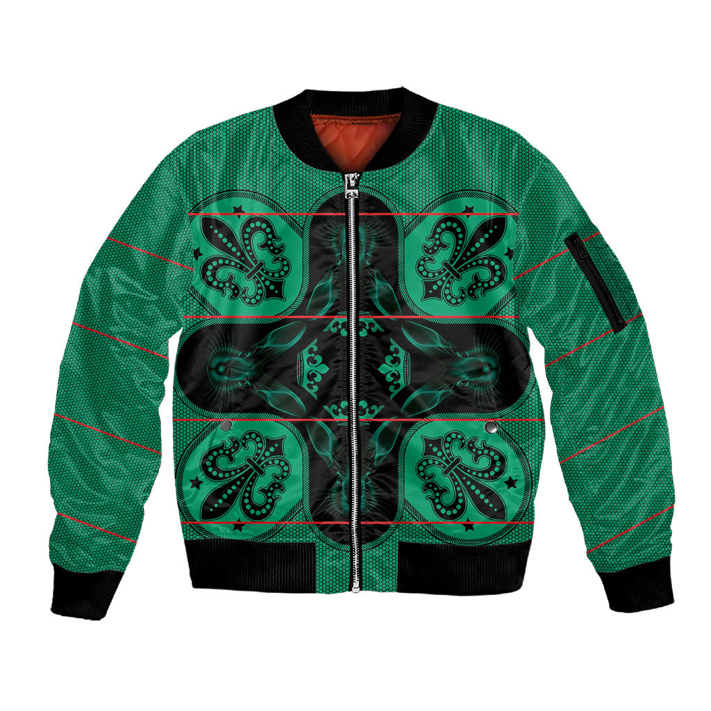 Bafokeng Rabbit Crown Palesa ea kharanium Sleeve Zip Bomber Jacket Green Seanamarena Basotho Blanket Inspired
