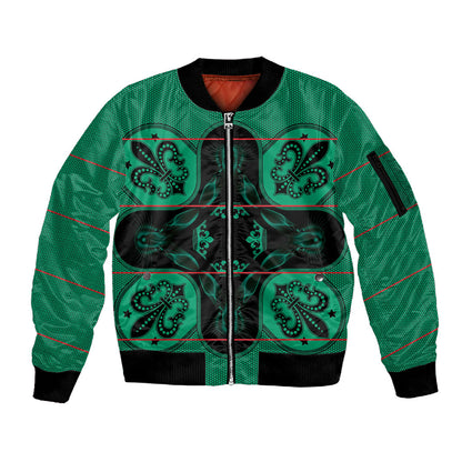 Bafokeng Rabbit Crown Palesa ea kharanium Sleeve Zip Bomber Jacket Green Seanamarena Basotho Blanket Inspired