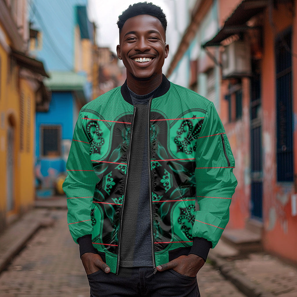 Bafokeng Rabbit Crown Palesa ea kharanium Sleeve Zip Bomber Jacket Green Seanamarena Basotho Blanket Inspired