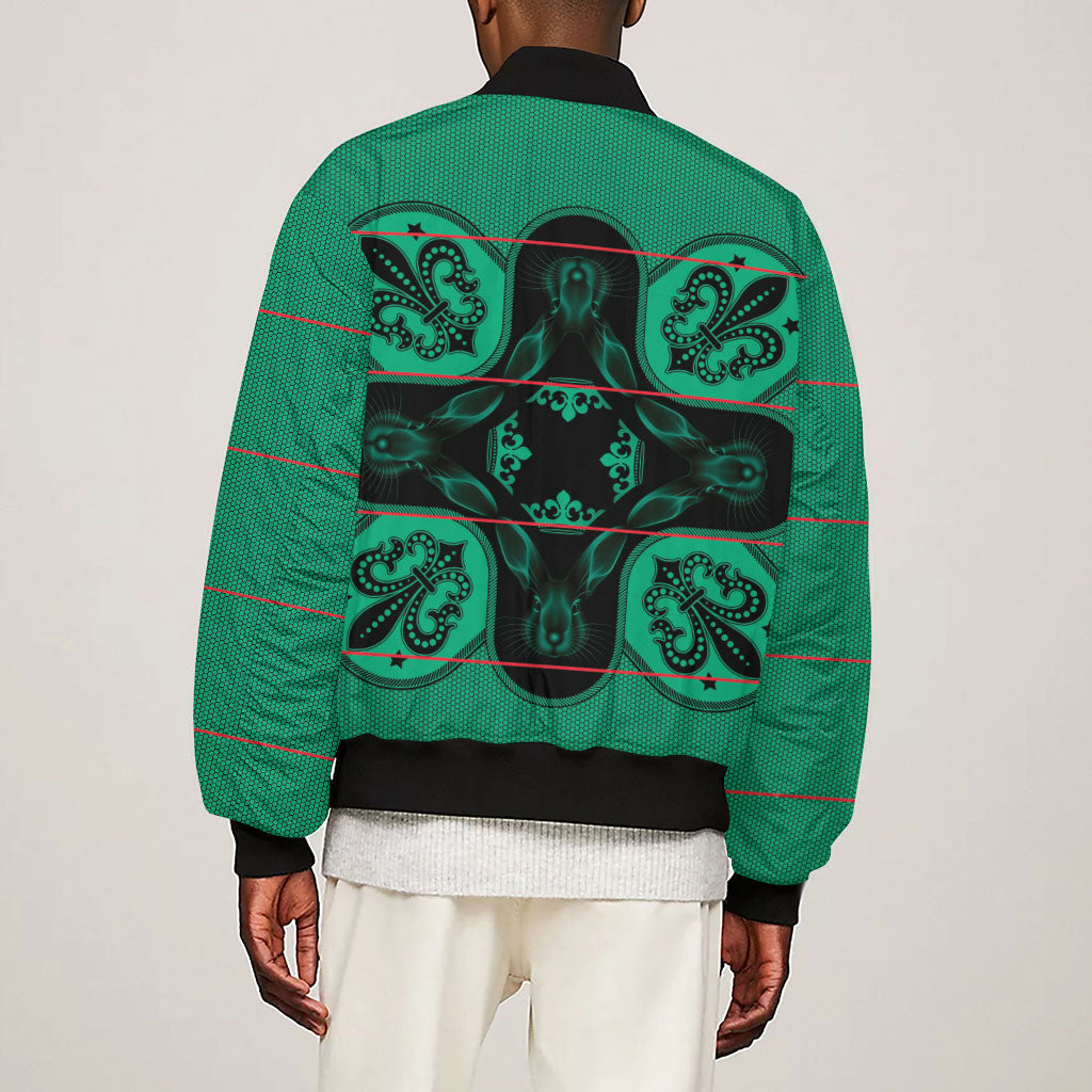 Bafokeng Rabbit Crown Palesa ea kharanium Sleeve Zip Bomber Jacket Green Seanamarena Basotho Blanket Inspired