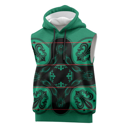 Bafokeng Rabbit Crown Palesa ea kharanium Sleeveless Hoodie Green Seanamarena Basotho Blanket Inspired