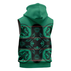 Bafokeng Rabbit Crown Palesa ea kharanium Sleeveless Hoodie Green Seanamarena Basotho Blanket Inspired