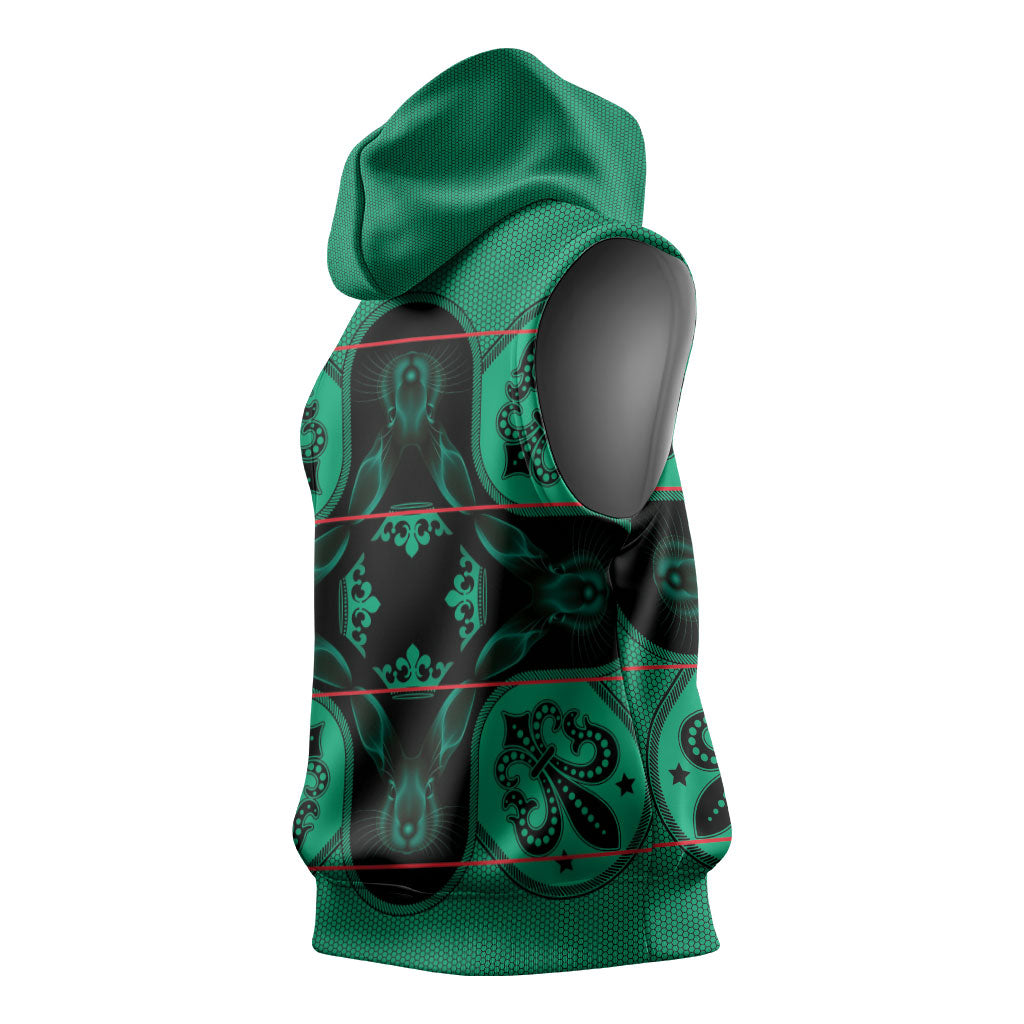 Bafokeng Rabbit Crown Palesa ea kharanium Sleeveless Hoodie Green Seanamarena Basotho Blanket Inspired