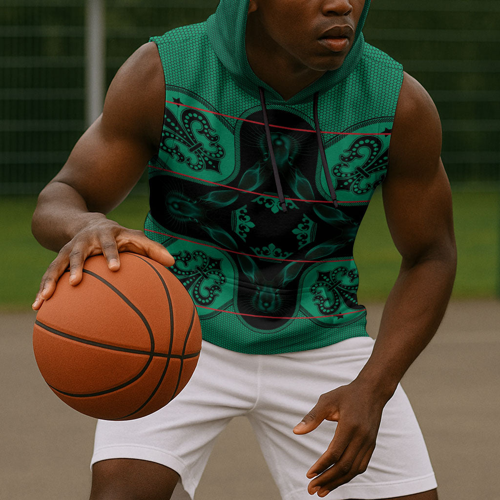 Bafokeng Rabbit Crown Palesa ea kharanium Sleeveless Hoodie Green Seanamarena Basotho Blanket Inspired