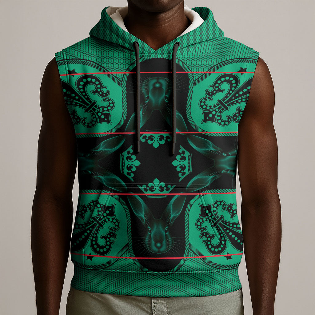 Bafokeng Rabbit Crown Palesa ea kharanium Sleeveless Hoodie Green Seanamarena Basotho Blanket Inspired