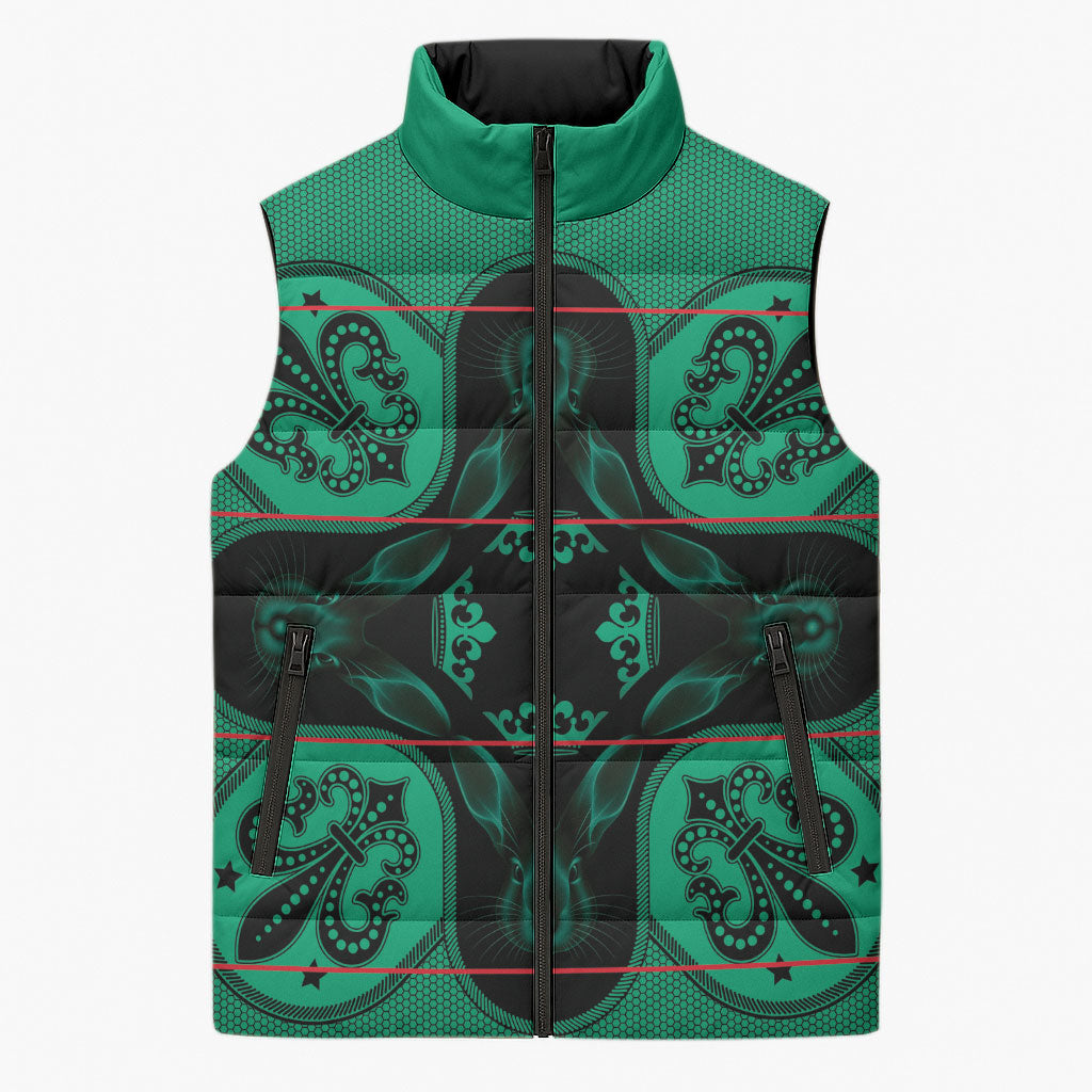 Bafokeng Rabbit Crown Palesa ea kharanium Sleeveless Puffer Jacket Green Seanamarena Basotho Blanket Inspired