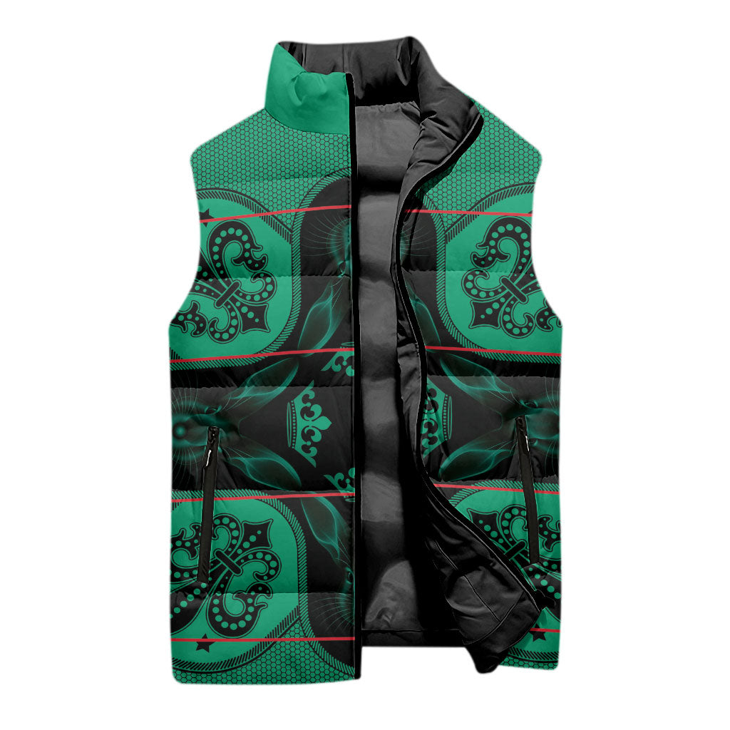 Bafokeng Rabbit Crown Palesa ea kharanium Sleeveless Puffer Jacket Green Seanamarena Basotho Blanket Inspired