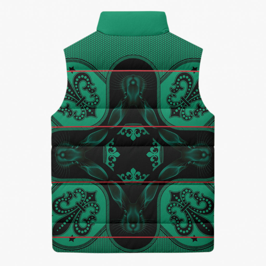 Bafokeng Rabbit Crown Palesa ea kharanium Sleeveless Puffer Jacket Green Seanamarena Basotho Blanket Inspired